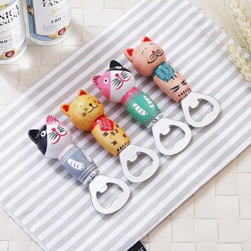 Creative Wooden cartoon cat beer bottle opener neodymium Fridge magnets for refrigerator Home decoration Magnet photo message