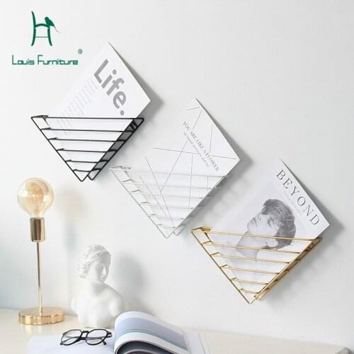 Louis Fashion Bookcases Nordic Iron Art Wall Hanging Bookshelf Wall Magazine Brief Office Reception Modern