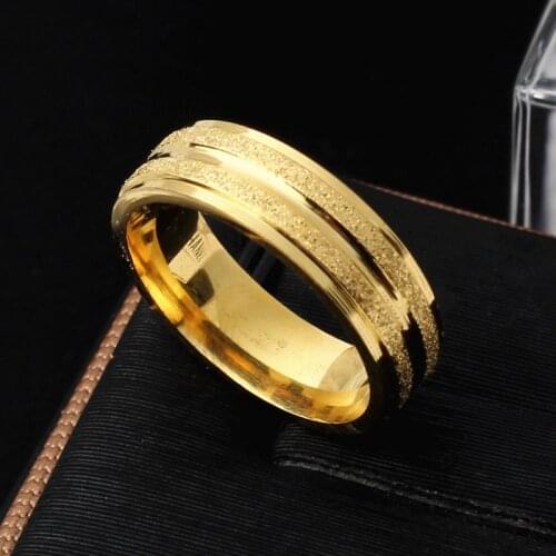 MANGOSKY 6mm Punk Rock Style Gold Color Ring for Men and Women Fashion Chunky Finger Bling Titanium Steel Rings