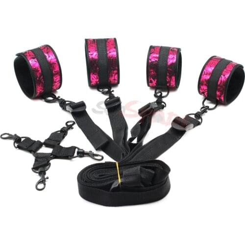 Multifunctional rosey PU bondage underbed restraints kit,erotic sex restraint kit,sexy hog tie for couples,sex handcuffs