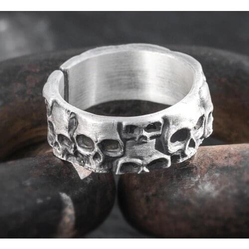 Solid 999 Sterling Silver MENS Men handmade skull biker ring rings jewelry gift A4543