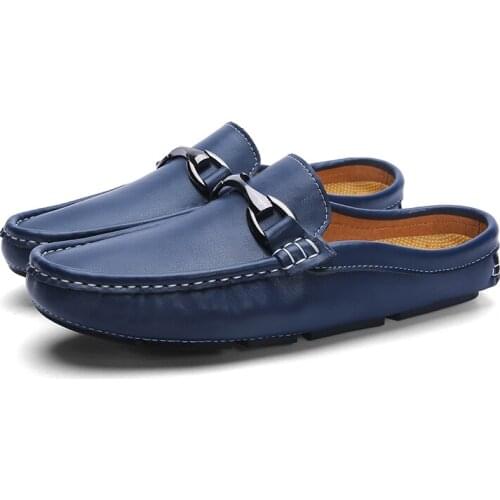 Mens Loafers Leather Mules Casual Slides Cover Toe Slippers Driving Shoes Slip on Man Shoes