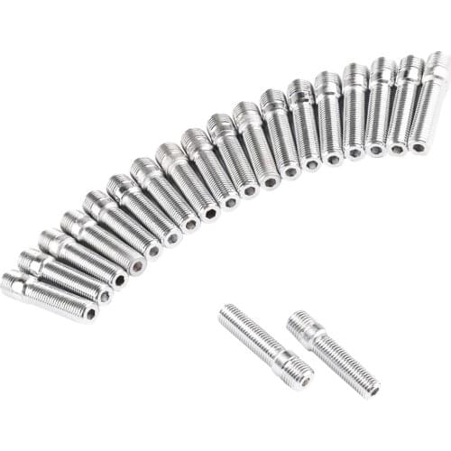 Set of 20 Extended Wheel Stud Conversion M14x1.25 -M12x1.5 Shank Length 58mm, Stainless Steel