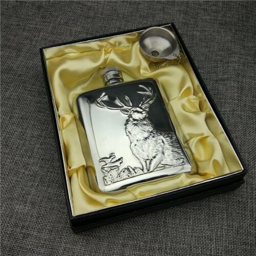 Super Quality 6OZ 304 Thick Food Grade Stainles Steel Hip Flasks Relief Buck Bull Bear Honest With Gift Box 170ML Hip Flask Set