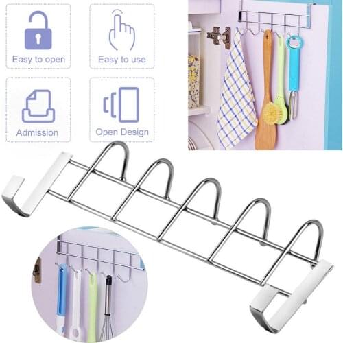5 Hooks Wall Hanging Hook Rack Kitchen Kitchenware Towel Hook Hanger For Wall Door Back Kitchen Bathroom Organizer Self Adhesive