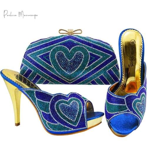 Nigerian PU Leather Shoes with Matching Bags for Royal Party Shoes and Bag to Match in Royal Blue African Ladies Shoes