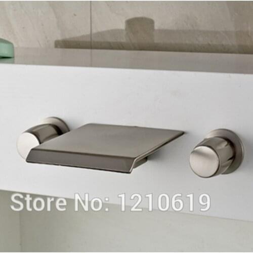 Newly US Free Shipping 3Pcs Dual Handles Bathroom Tub Faucet Nickle Brushed Widespread Waterfall Shower Tap Mixer Tap Wall Mount