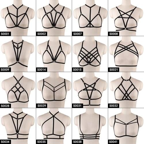 Cheapest Garter Belt Erotic Goth Accessories Pentagram Harness For Woman Bondage Cupless Bra Festival Clothing Rave Costume