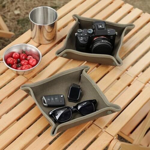 Camping Folding Storage Tray Foldable Desktop Sundries Storage Tray Waterproof Table Canvas Key Coin Organizer Case