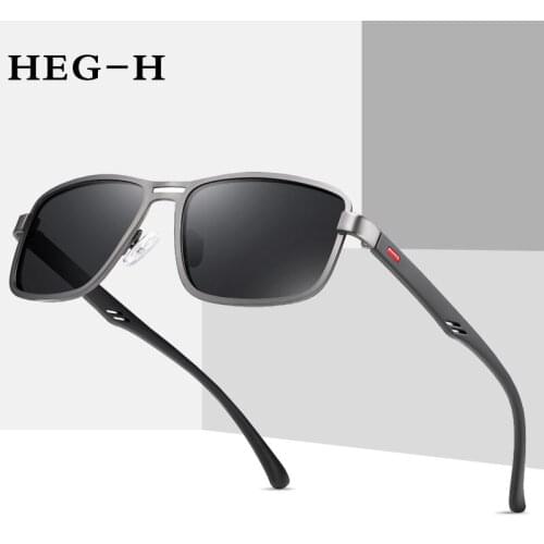 HEG-H BRAND TAC Polarized Mens Sunglasses TR90 Metal Frame Temple Anti-Glare Mirror Lens Driving Square Sun glasses Male UV400