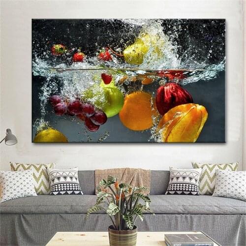 Modern Fresh Fruit and Vegetables In Water Large Wall Posters For Home Kitchen Decor Living Room HD Canvas Paintings Posters