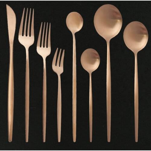 Dinnerware Rose Gold Cutlery Set tainless Steel Matte Flatware Home Silverware Fork Spoon Knife Kitchen Dinner Set Dropship