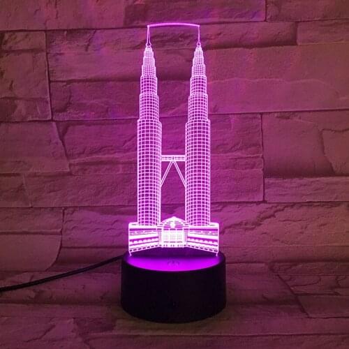 Landmark Night Light LED Acrylic 3D Desk Lamp Petronas Twin Towers Nightlight Birthday Gift Bluetooth Speaker Kids Room Decor