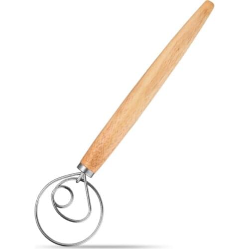 DIY Bread Dough Tools Bake Accessories Stainless Steel Coil Egg Beater Wooden Handle Agitator Dough Whisk Gadget kitchen Tool