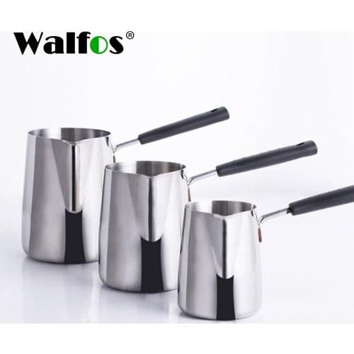 WALFOS Long Handle Wax Melting Pot DIY Candle Soap Melts Pot Scented Wax Melts Metal Coffee Toroid Pitcher Latte Milk Frothing J
