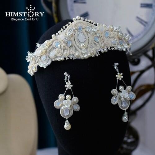 HIMSTORY European Vintage White Pearl Beads Tiaras Princess Queen Headpiece Wedding Hair Accessories Luxury Headband