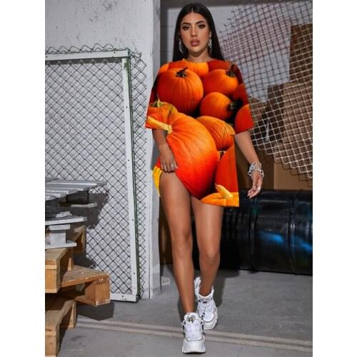 KYKU Pumpkin T-shirt Women Halloween Punk Rock Yellow Shirt Print Harajuku T-shirts 3d Womens Clothing Streetwear Big Size New