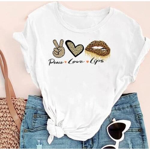 Women Leopard Love Cute 90s Camisetas Mujer Fashion Print Graphic Summer Short Sleeve Female Clothes Tops Tees Tshirt T-Shirt