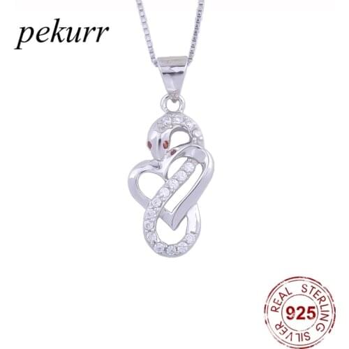 Pekurr 925 Sterling Silver Snake Hold Heart Necklace For Women Zircon Animal Pendants Choker Fashion Jewelry Accessories