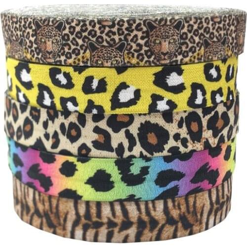 10Y 15mm Rainbow Leopard Zebra Print Skinny Fold Over Elastic FOE Ribbon Webbing For Headwear Hair Sewing Accessories