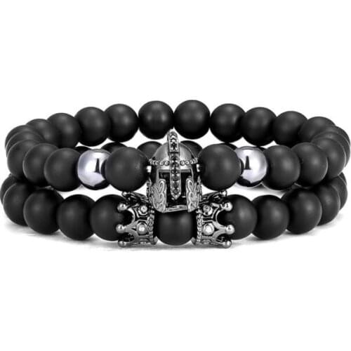 2pcs/lot 8mm warrior helmet ball gold silver copper cz zircon cubic zirconia beads Yoga Bracelet elastic Stone Bangles tgd234