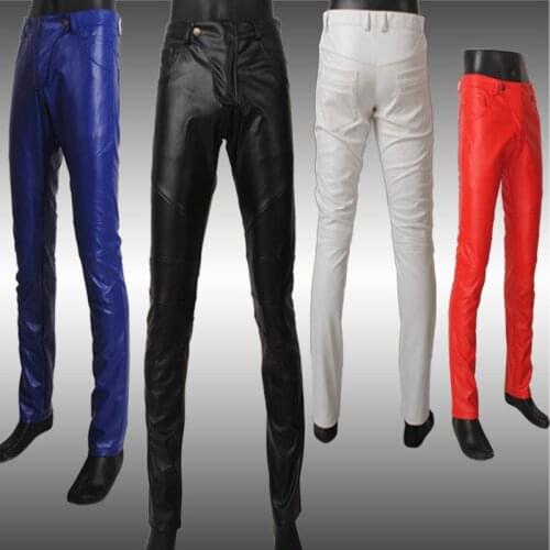 2020 tight motorcycle faux leather pants men casual trousers pu feet pants for men fashion slim tight-fitting pantalon homme