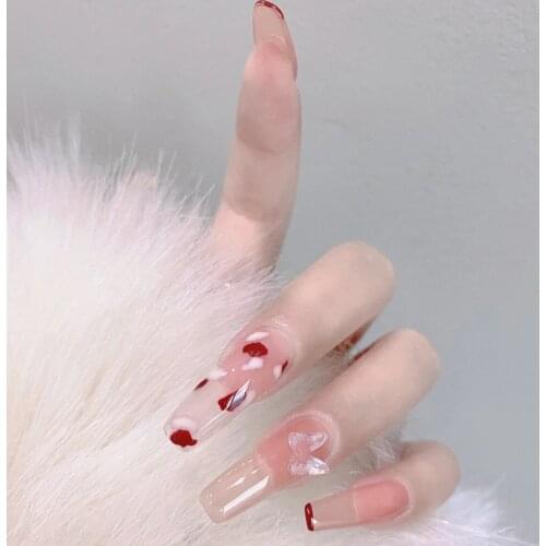 24pcs Ballet Butterfly Wear Long Paragraph Fashion Manicure Patch False Nails Save Time Wearable Nail Patch SANA889