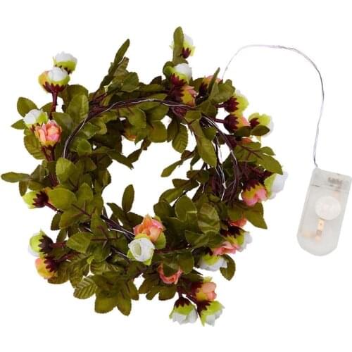 25LED 7.2ft Artificial Flower Rose Vine String Lights Battery Powered Garland Plant Fairy Light for Valentines Day Wedding 4XFA