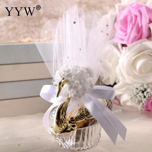 50pcs/Lot Plastic Swan Gift Box Candy Box Wedding Drage Candies Package Box Gauze Gift Box Birthday Party Favors Supplies