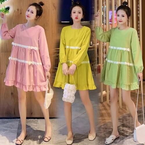 88205# Maternity Clothes Spring Autumn Long Sleeve Easy Matching A Line Dress for Pregnant Women Pregnancy Clothes