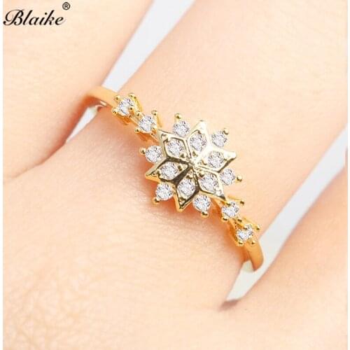 Blaike Yellow Gold Filled Snowflake Rings For Women Exquisite White Zircon Bride Wedding Engagement Ring Anniversary Gifts