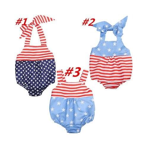 Newborn Baby Kid Girl Flag bodysuits Summer Ruffles Holiday Jumpsuit Playsuit Clothes Outfits