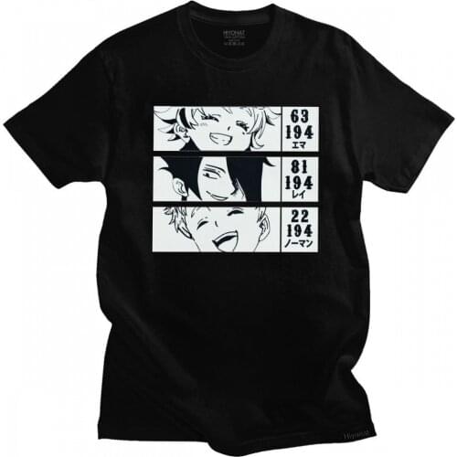 The Promised Neverland Anime T Shirt for Men Pure Cotton Manga T-shirt Short Sleeved Yakusoku No Neverland Tshirt Clothing Merch