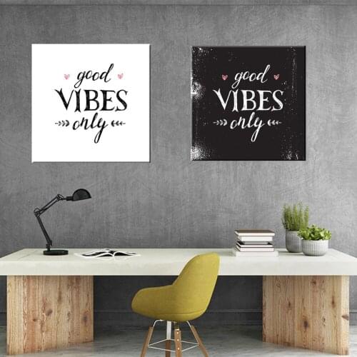 Good Vibes Only Unframed Canvas Paintings Black and White Quotes Nursery Wall Art Poster Pictures for Kids Room Decor