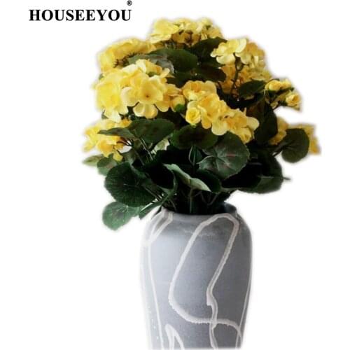 36CM Silk Artificial Begonia Flowers Geranium Red Pink Green Fake Plants Simulation for Home Room Decor Decorative Ornaments