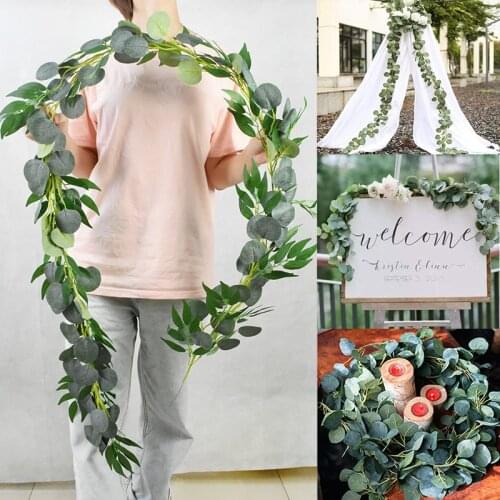 Artificial Green Eucalyptus Willow Leaves Garland Vine Romantic Wedding Arch Flower Rattan Wreath Home Holiday Party Decoration