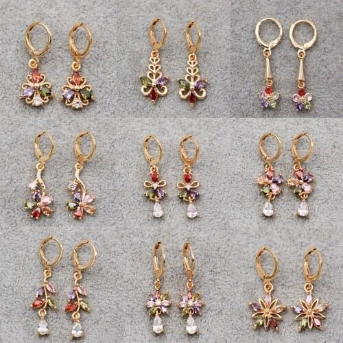 Classic Dangler Waterdrop Earrings Gold Plated Copper Stone Zirconia For Women Fashion Jewelry Accessories Wedding Party Gift