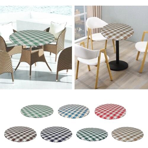 Round Elastic Tablecloth Waterproof Table Cloth Protector Plaid Table Cover Elastic Edged Large Round Table cloth cover