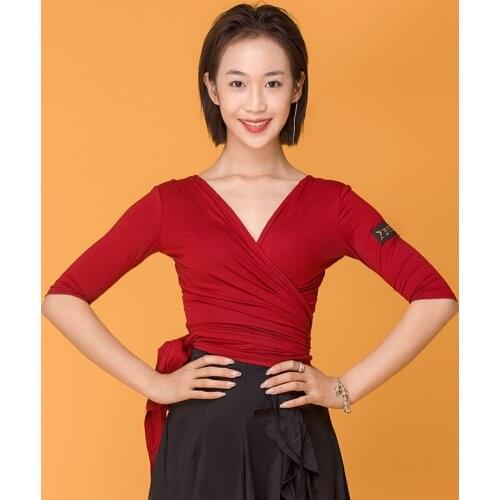 Latin Tops Short Sleeve Women Latin Practice Performance Dancing Shirts Ladies Rumba/Samba/Salsa/Cha Cha Dance Costumes VO271