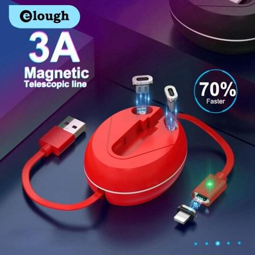 Elough 3in1 Magnetic Cable 3A Quick charge 3.0 Retractable USB Cables for iPhone Samsung Huawei Xiaomi micro Fast Charging Cable