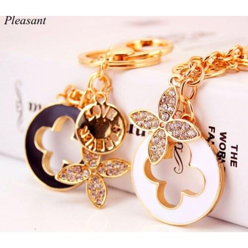 Fashion New Clover Keychain Crystal Flowers Four-leaf Clover Keychain Woman Girl Car Bag Key Ring Key Chains Accessories Jewelry