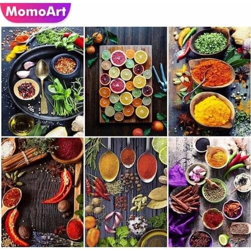 MomoArt Full Square Diamond Painting Seasoning Mosaic Art 5D DIY Diamond Embroidery Kitchen Landscape Home Decoration