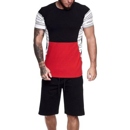 Mens Sets Mens 2 Piece Outfit Jogger Set Stripe Print Sweatsuits Casual Shorts Set Summer Fashion Clothing Male Short Tracksuit