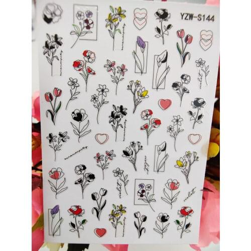 New 3D Nail Sticker Art Triangle Flowers Line Rose Self Adhesive Nails Sliders Decals Decorations Designer Manicure Accessories