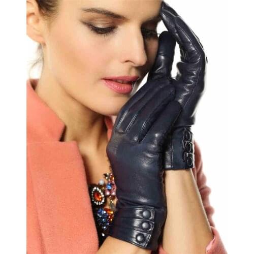 2018 New Women Genuine Leather Gloves Thermal Thicken Lambskin Glove Winter Wrist Goatskin TouchScreen Free Shipping L003NR1