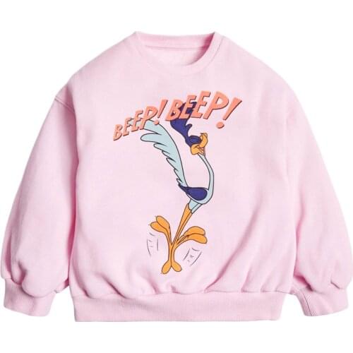 Baby Girl Fall Clothes Toddler 2021 New Autumn Cotton Animal Print Sweatshirt Pink Bird Letter Sweater for Kids 2-7 Years