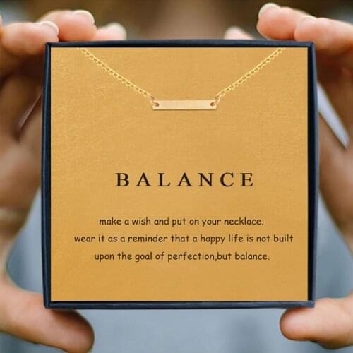 Icareu Golden Bar Horizontal Balance Necklace Simple Alloy Short Clavicle Girl Gold Women Chain Wish Card With Gift Box Jewelry