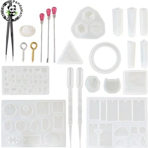 Pandahall 1Set DIY Silicone Molds with 304 Stainless Steel Tweezers/Iron Screw Eye Pin Bail Peg for Jewelry Making White 2 Sizes