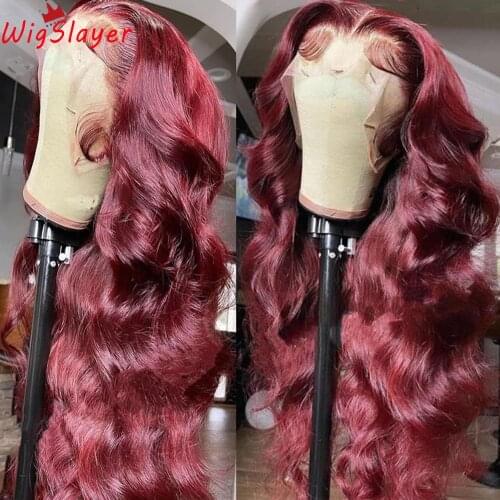 Remy Human Hair Preplucked Lace Front Wigs #99j Wavy 180% density13x6 Deep Parting Lace Front Wig Glueless Burgund Lace Wigs
