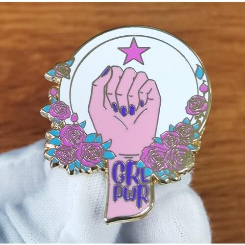 Pastel Girl Power Brooch motivational slogan Badge Flower ladies Enamel Pin feminist jewelry
